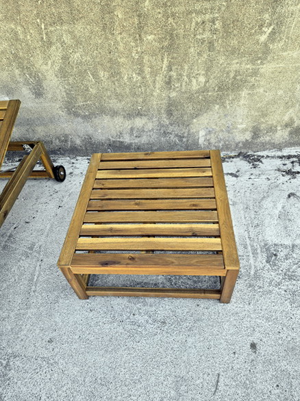 tumbona jardin piscina madera teka 191x57x30 12u +cojin 12u+mesa 63x63x30 6u.